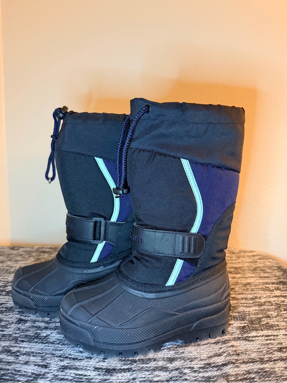 L.L. Bean Kids Navy and Black Winter Boots with Teal Accents